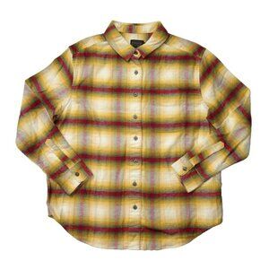 NWT Pendleton Women's Girlfriend Flannel in Red Rock Gold Ombre Plaid Shirt L